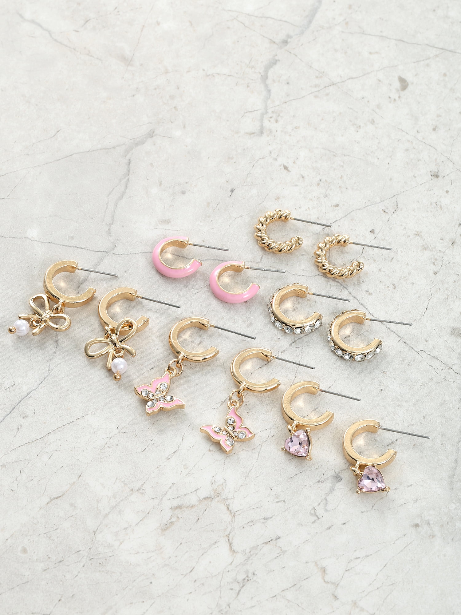 No Boundaries Gold-Tone Mini Hoop Earring Set, 6-Pack, Pink, Women's