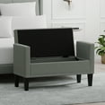 thumbnail image 2 of 42" Upholstered Storage Bench with Track Arms, Wood Legs, and Nailhead Trim in Stone (Light Gray), 2 of 6