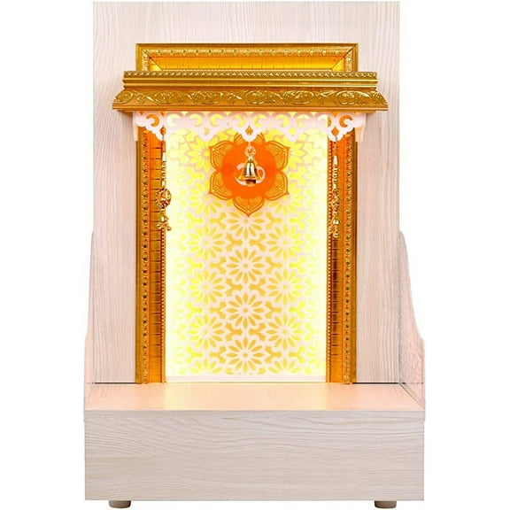 WPC Wooden Temple with LED Light for Home & Office Pooja Mandir (Size 12X10X18 LxWxH)