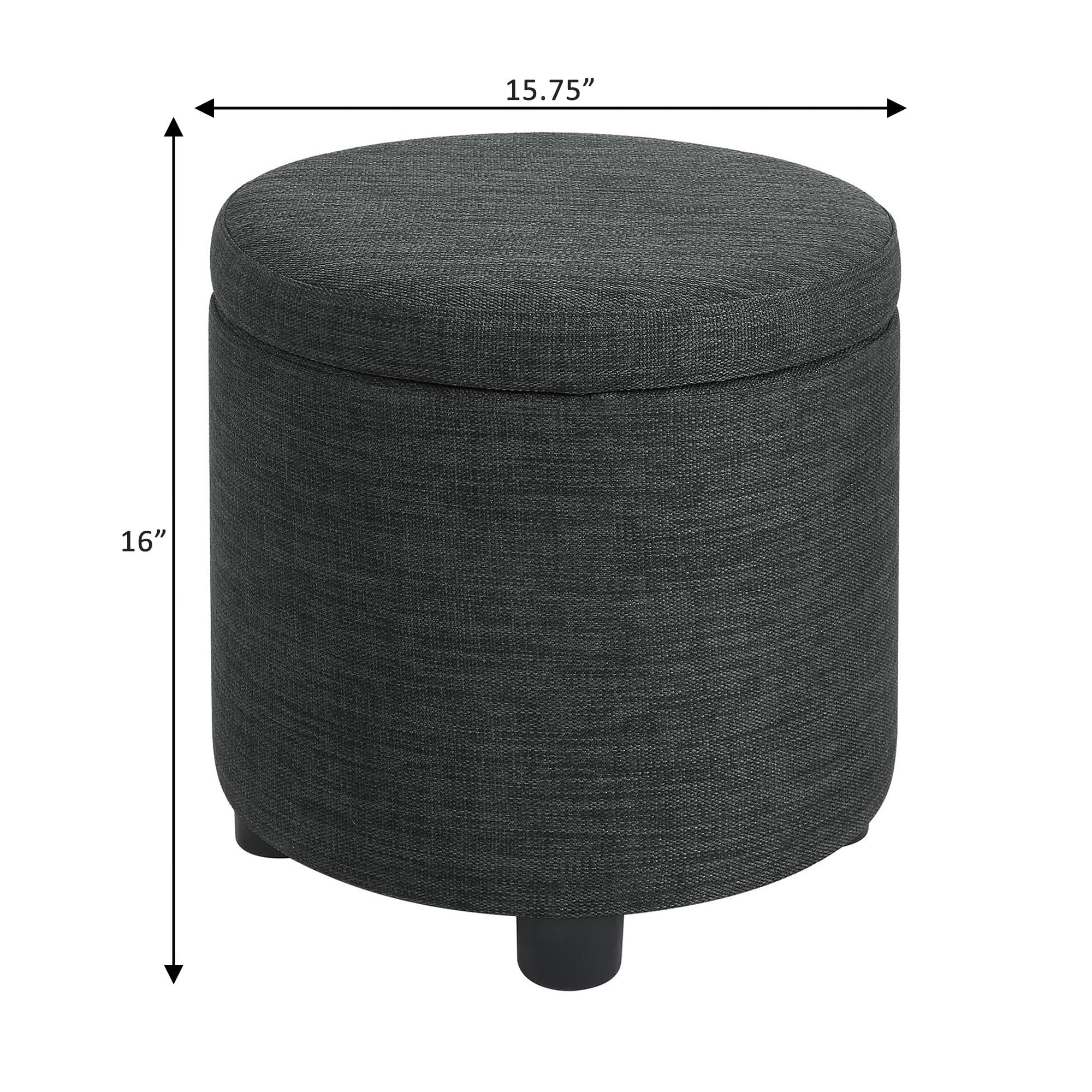 Designs4Comfort Round Accent Storage Ottoman with Reversible Tray Lid, Dark Charcoal Gray Fabric