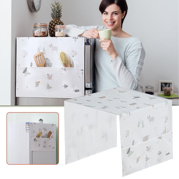 HomelyJoy Upright Freezer Cover Waterproof PEVA Refrigerator Top Dust Cover with 6 Storage Pockets, Washable Fridge Protective Mat Cloth for Kitchen Cabinet, 1 pc