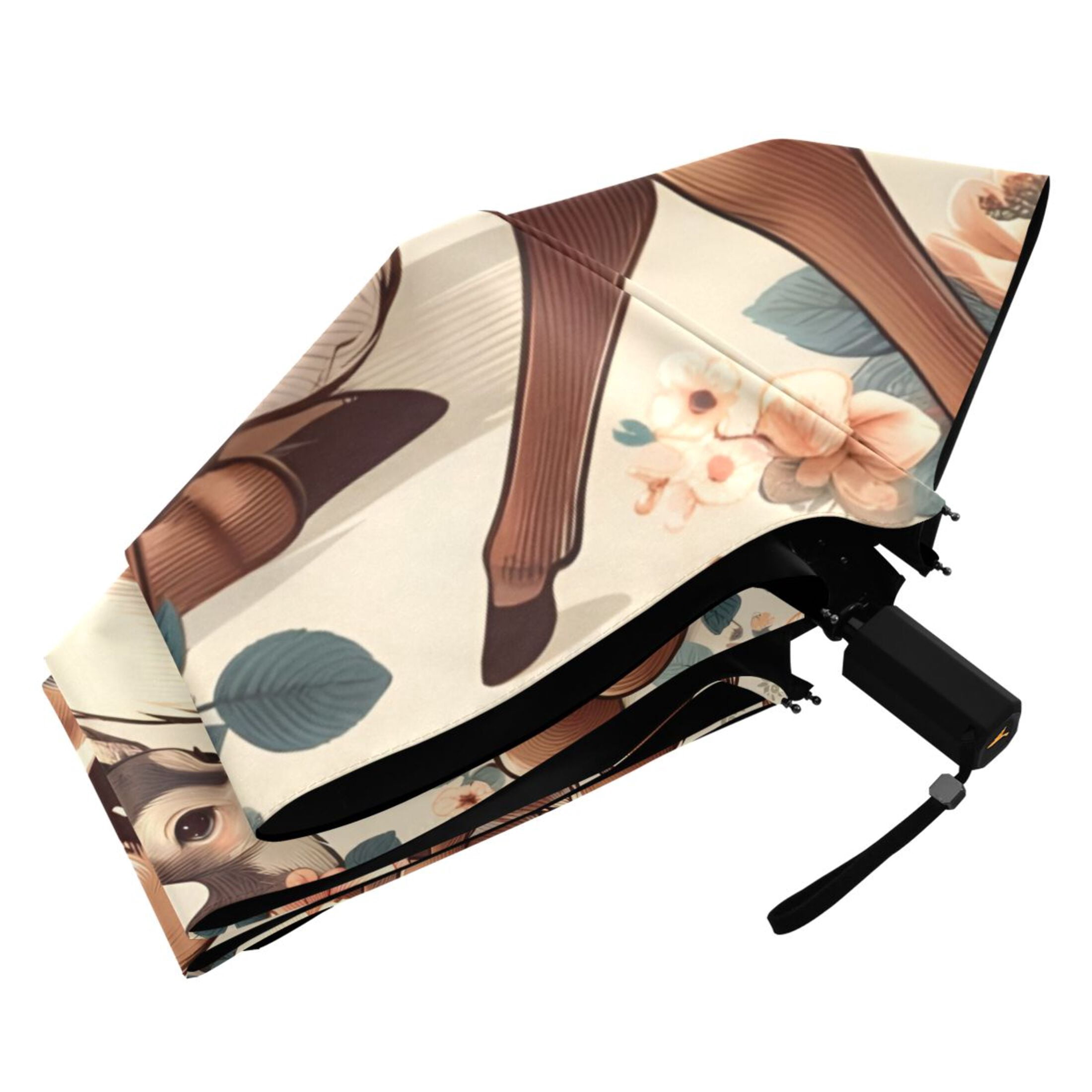 Retro Sika Deer and Flowers Compact Sun Umbrella Windproof Travel Umbrellas for Rain Strong Portable UV Protection