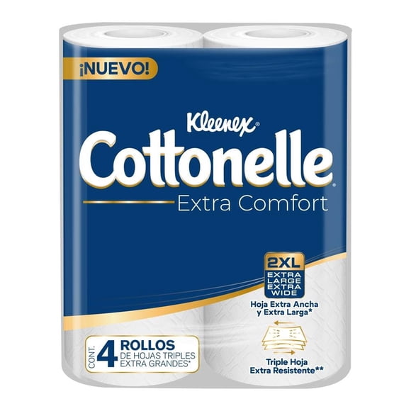 Papel higiénico Kleenex Cottonelle Extra Comfort 4 rollos de 115 hojas triples tamaño 2XL