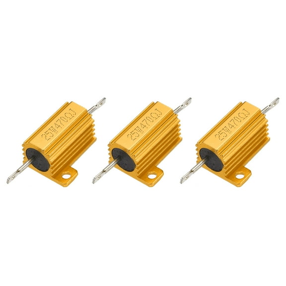 3pcs 25W 470 Ohm 5% Aluminum Housing Case Resistor, Wirewound Resistors Screw Tap Chassis Mounted, Gold