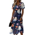 thumbnail image 2 of Halloween Dresses for Women 2026 V Neck Short Sleeve A Line Midi Dress with Halloween Print Fall Party Everyday Outfit, 2 of 5