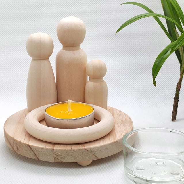 Puntoco Candelabros de madera con temática de hoguera familiar, acogedores adornos para el hogar, candelabros que añaden calidez a las reuniones familiares