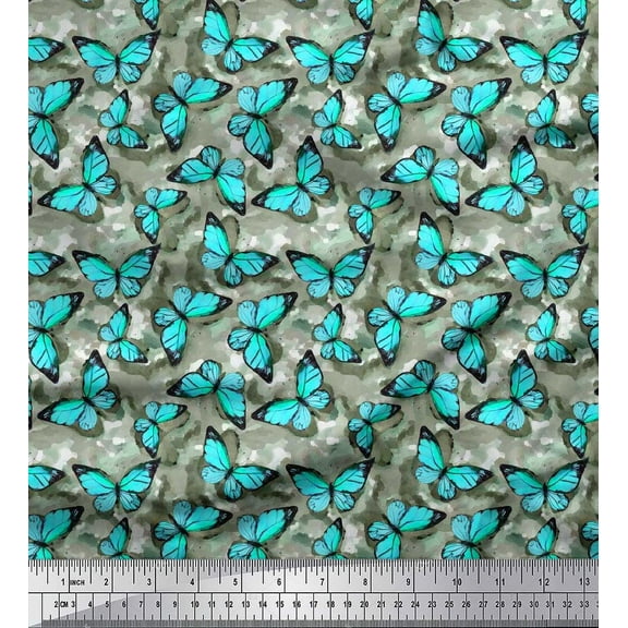 Soimoi Cotton Duck Fabric Texture & Butterfly Print Fabric by The Yard 42 Inch Wide