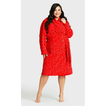 

Avenue Women s Plus Size Love Heart Robe Lapel Drape Neck Full-Length Sleeves