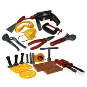 Toy Deluxe Construction Tool Set w/ Rotating Toy Drill, Tools, Mask, Goggles, Bolts, & Measuring Tape for Kids, Children's Pretend Role Play Toy