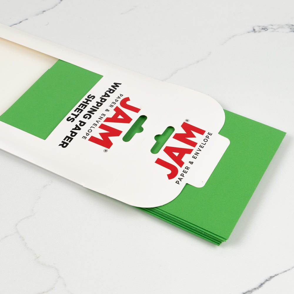 JAM Paper Matte Wrapping Paper Sheets, 30 x 20 per Sheet (25 sq ft Total), Matte Lime Green, 6 Sheets