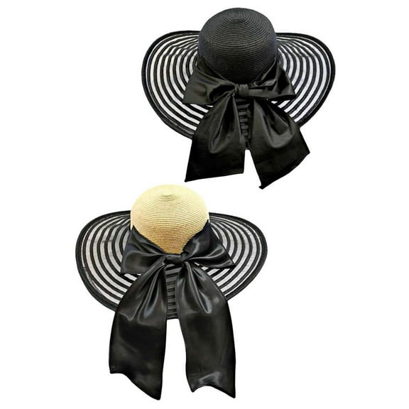 Beautiful 2-Pack Wide Brim Floppy Hat With Satin Bow