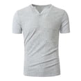 thumbnail image 5 of Dagugfen T Shirts for Men Ribbed Knit Comfy Short Sleeve Notch Neck Stretchy Loose Breathable Tops Solid Color, 5 of 7