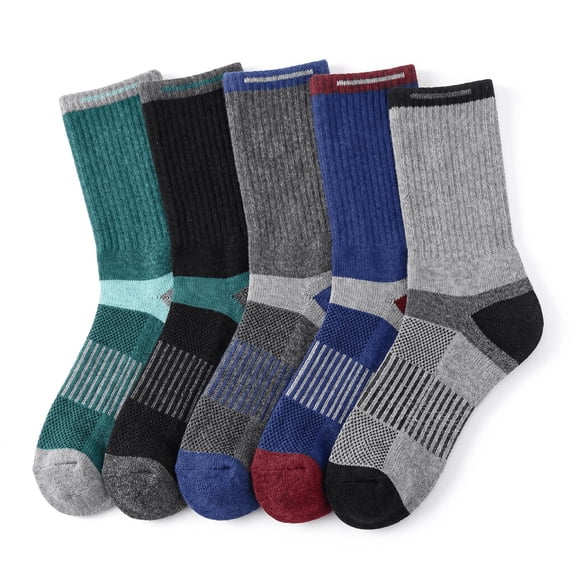 5 Pairs Unisex Wool Hiking Socks, Thermal Cushioned Moisture Wicking Warm Winter Socks For Men Women