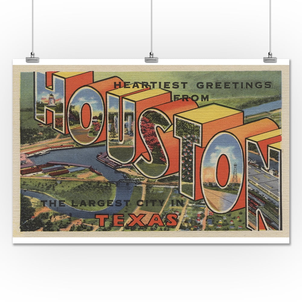 Houston, Texas Large Letter Scenes (24x36 Giclee Gallery Print, Wall