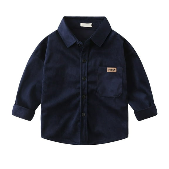 Otqutp Children Warm Winter Coat Boys Autumn Long Sleeve Solid Color Corduroy Shirt Fashion Long Sleeve Jacket Kids Lightweight Coat(Navy,4-5 Years)