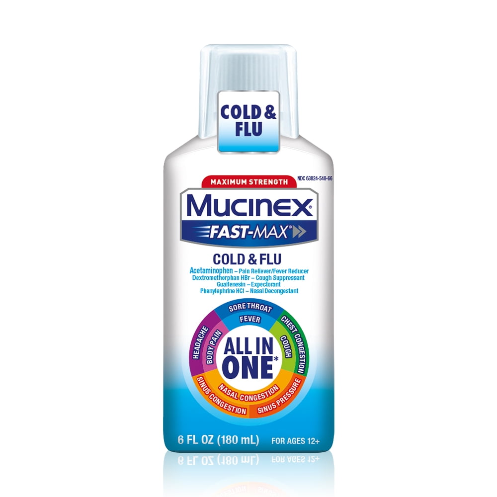 Mucinex Fast Max Maximum Strength Cold Flu All In One Multi Symptom Relief Pain Reliever Fever Reducer Cough Suppressant Expectorant Nasal Decongestant 6 Fl Oz Walmart Com Walmart Com