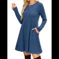 thumbnail image 3 of Vestido de Larga para Mujer, Cuello Redondo, Cintura Alta, Túnica con Bolsillos Azul XXL, 3 of 6