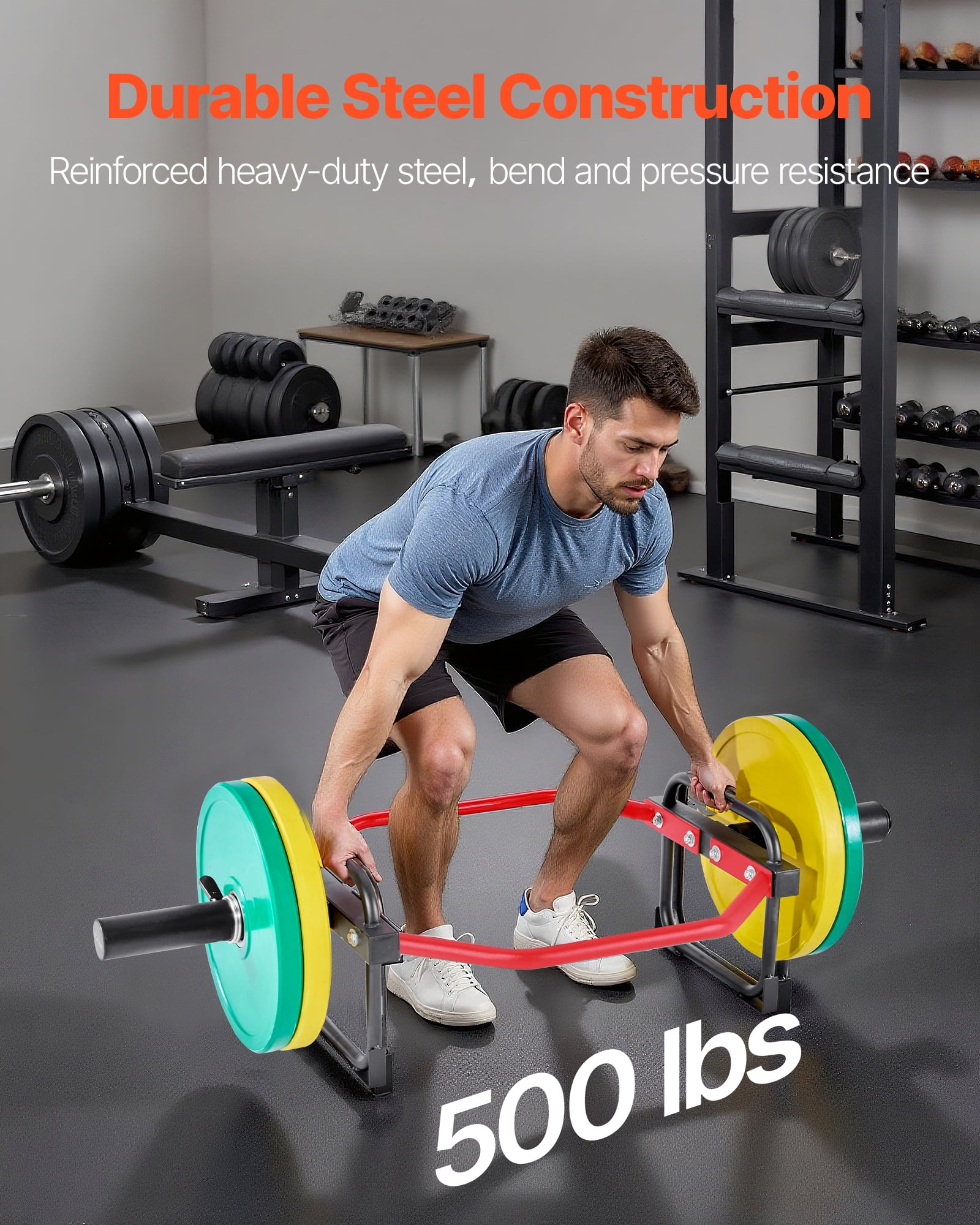 VEVOR Trap Bar Hex Bar, 2-Inch Hex Barbell, 500 LBS Capacity Shrug Bars, Weightlifting and Strength Training Equipment, Home Gym for Squats, Deadlifts, Shoulder Presses, Red
