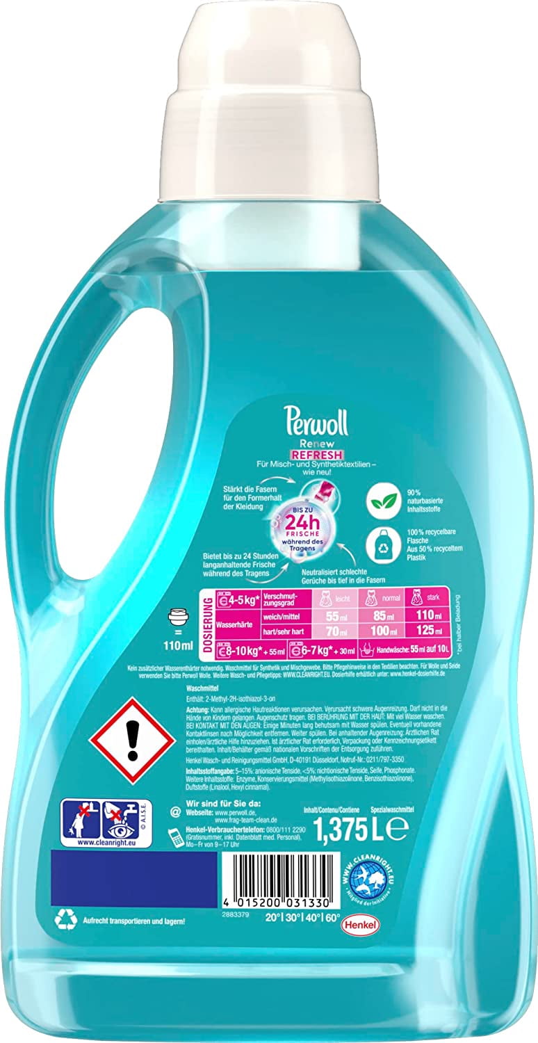 Perwoll Renew Refresh - Liquid Detergent for White and Colored Laundry, With Odor neutralizing Formula for Intensive Freshness (1 x 25 washes)