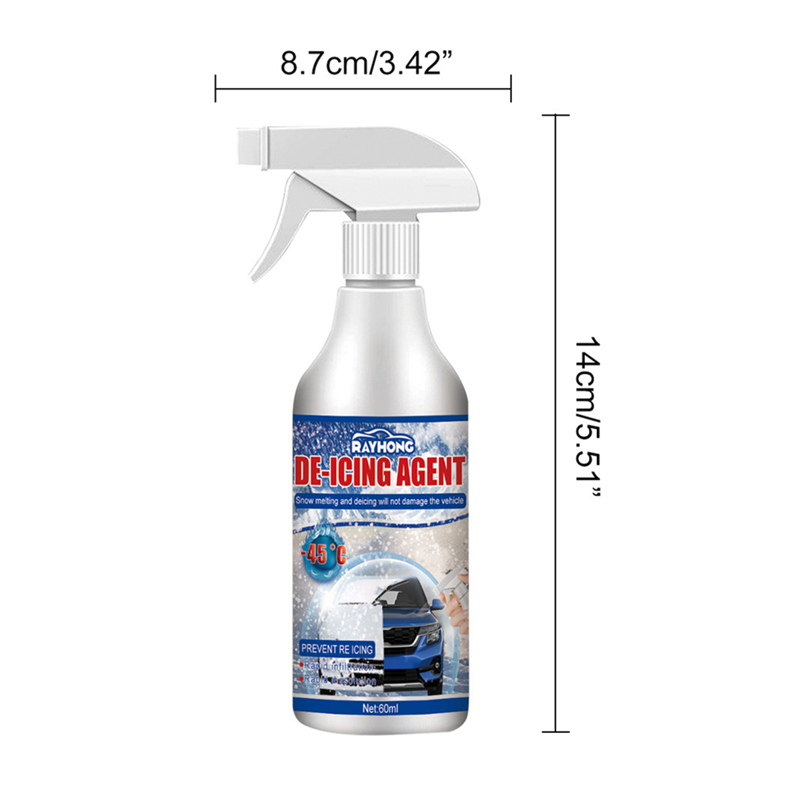 Mightlink 60ml Snow Melting Spray Frost Removal Decontamination Fast Acting  Fast-Melting Anti-Freezing Winter Deicing Agent for Car 