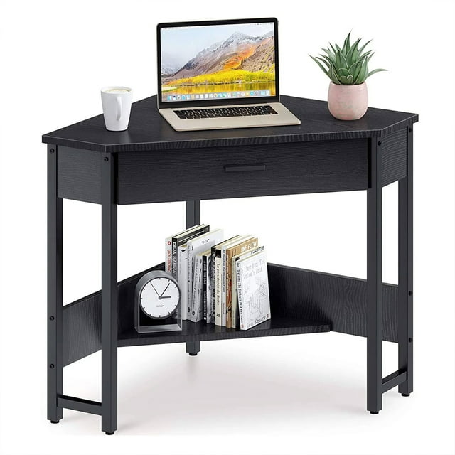 ODK Bureau d'Angle Triangulaire Moderne avec Tiroir de Rangement, Noir