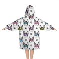 thumbnail image 2 of French Bulldog with Glasses White Blanket Hoodies for Kids 6-13YR Oversize Wearable Blanket Hoodies for Boys Girls Teens, 2 of 7