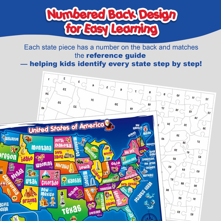 UNCLE WU, USA Map Puzzle for Kids, 103 Pieces, State-Shaped, Large
