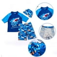 thumbnail image 3 of WIBACKER Boys Two Piece Shark Rash Guard Swimsuits ids Short Sleeve Swimwear Sets Bathing Suit with Sun Cap for 2-7 Years, 3 of 8