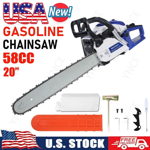Ynce 58cc Gas Chainsaw, 20 Inch Gas Powered Chainsaws with Tool Bag, 3HP 2-Cycle Handheld Cordless Petrol Gasoline Chain Saw for Cutting Tree Wood Trimming Garden Farm