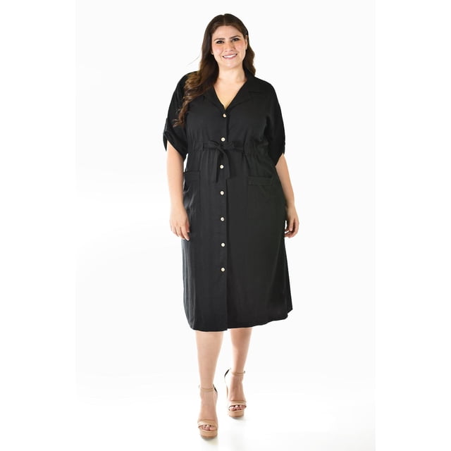 Vestido camisero de lino Roman Fashion Tallas Extras Negro 36