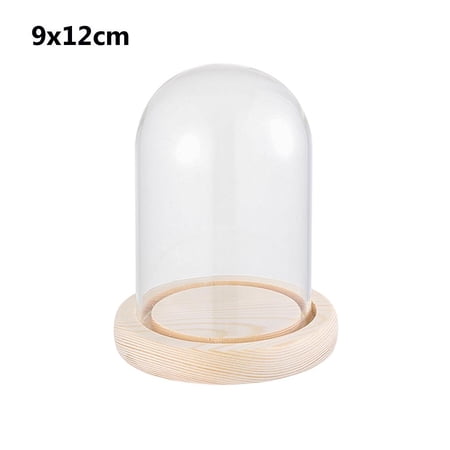 Home Decor Terrarium Transparent Bottle Plants Jar Glass cloche Flower Storage box Wooden base Dust Cover 9X12CM