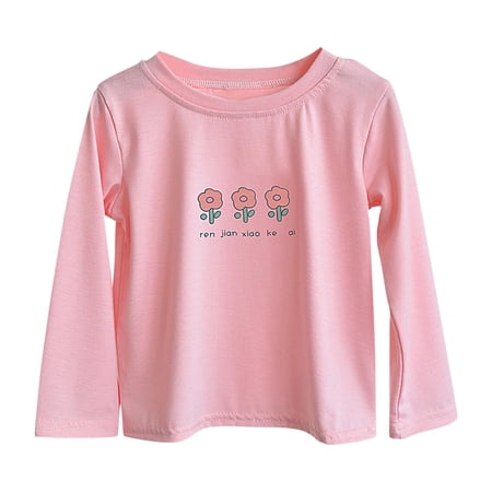 Cethrio Kids Girls Long Sleeve Tops Graphic Crewneck Casual Cotton Girls Clothing Pink Size 4-5 T