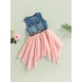 thumbnail image 3 of Bagilaanoe Little Girl Summer Dress Sleeveless A-line Princess Dresses 2T 3T 4T 5T 6T 7T Kid Denim Patchwork Tulle Skirt with Belt, 3 of 8