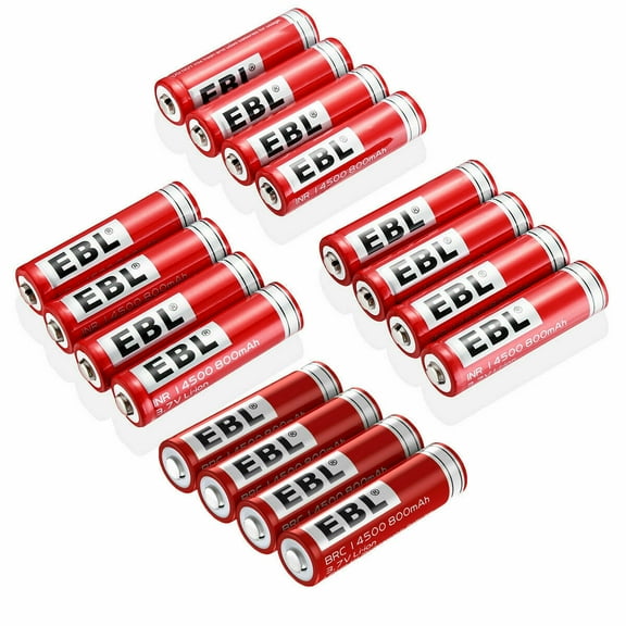 EBL 16-Pack 800mah 3.7V 14500 Rechargeable Li-ion Battery with Storage Case For Torch Flashlight