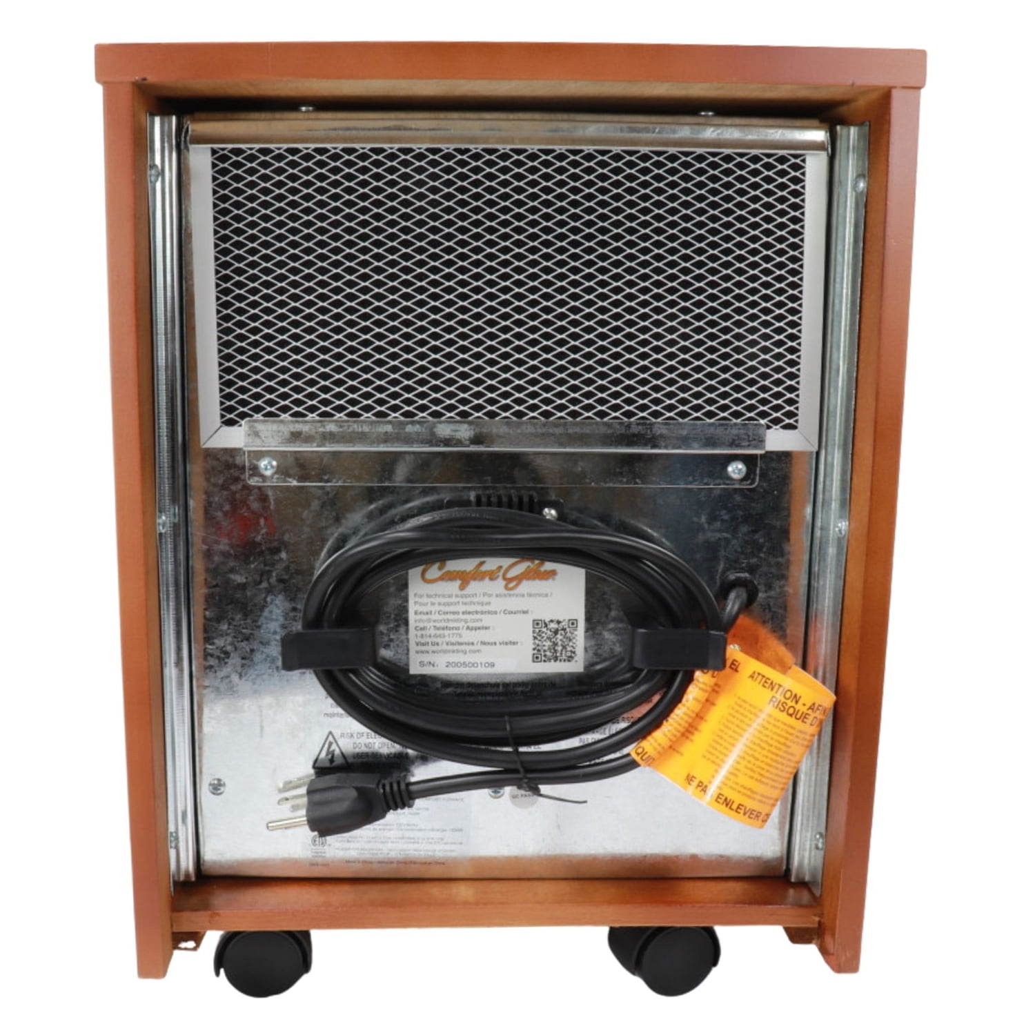 Comfort Glow Portable Electric Cabinet Forced-Air Infrared Quartz Heater, 1,500/750/ECO, 5,120 BTUs, 8 Elements, LED Display, Remote, 6-Ft. Cord