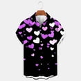 thumbnail image 3 of Men's Valentine's Day T-Shirt Short Sleeve Casual Cuba Beach Summer Button Up Lapel Shirts,Valentine's Day Gift for Him Purple, 3 of 3