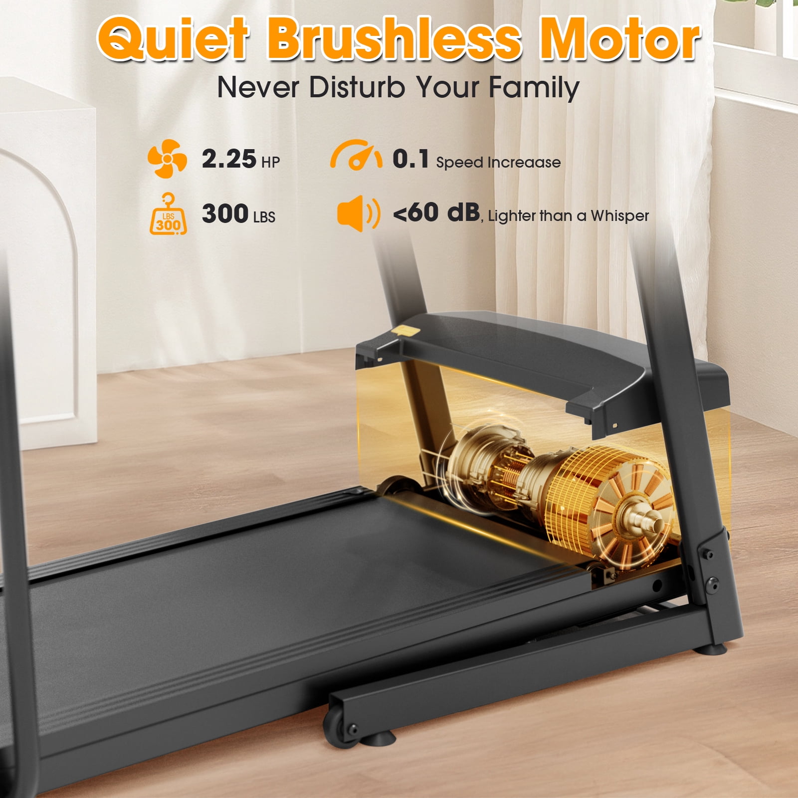 Syedee Walking Treadmill with Long Handrail, Recovery Walking Machine with Heart Monitor & Safety Locker, Foldable Jogging Machine with LCD Display Screen