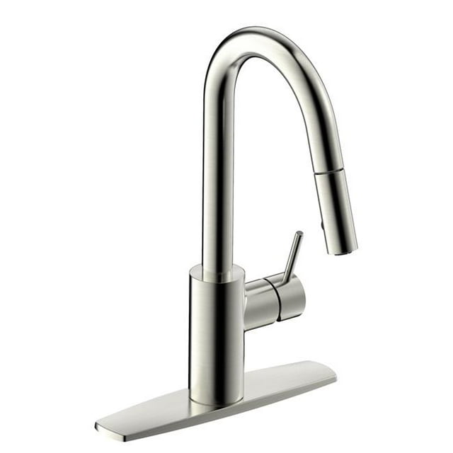 Ultra Faucets UF14903 Euro Collection Robinet de Cuisine à une Poignée avec Bec Rétractable, Nickel Brossé