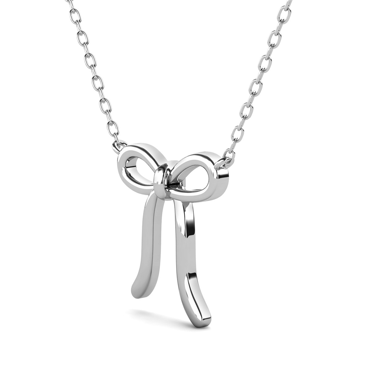 Cate & Chloe Lola 18k White Gold Plated Ribbon Bow Drop Necklace, Gift for Women