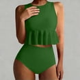 thumbnail image 6 of LEKWK High Waisted Tankini Swimsuits for Women 2 Piece Ruffle Hem Crop Top High Neck Modest Bathing Suits Tummy Control Bottoms Summer Swim Outfits, 6 of 7