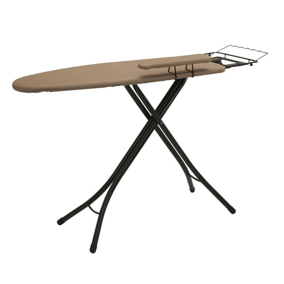 Household Essentials Mega Ironing Board, 4-Leg, Steel Top Pressing Station, Heat-Resistant Fiber Pad and Polyester Cover, Includes Sleeve Board and Iron Rest with Hanger Bar, Bronze Frame