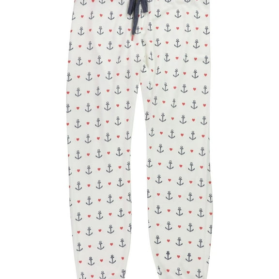 P.J. Salvage Womens Anhcor & Hearts Pajama Jogger Pants, Off-White, Medium