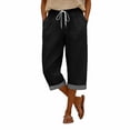 thumbnail image 4 of Summer Linen Pants for Women Loose Wide Leg Trousers Side Button Elastic Waist Straight Pants Crop Pants, 4 of 7