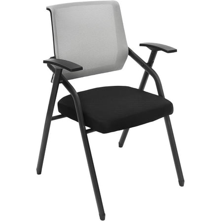 Office Reception Guest Chair, Mesh Back Conference Room Chair W/Thickened Seat Cushion, Reception Chair Without Casters Stackable for Waiting Conference Room (2, Grey)