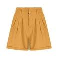 thumbnail image 7 of Jinhomg Work Shorts for Women Dressy Casual Pleated Cotton Shorts Cuffed Hem Wide Leg Lightweight Shorts Fashion Business Short Trouser with Pockets Yellow,XXL, 7 of 7