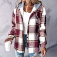 thumbnail image 4 of Camisas A Cuadros para Mujer, Chaqueta de Larga con Botones y Forro , Sudadera con Capucha, Blusa Informal de Moda. Rojo Ladrillo L, 4 of 6