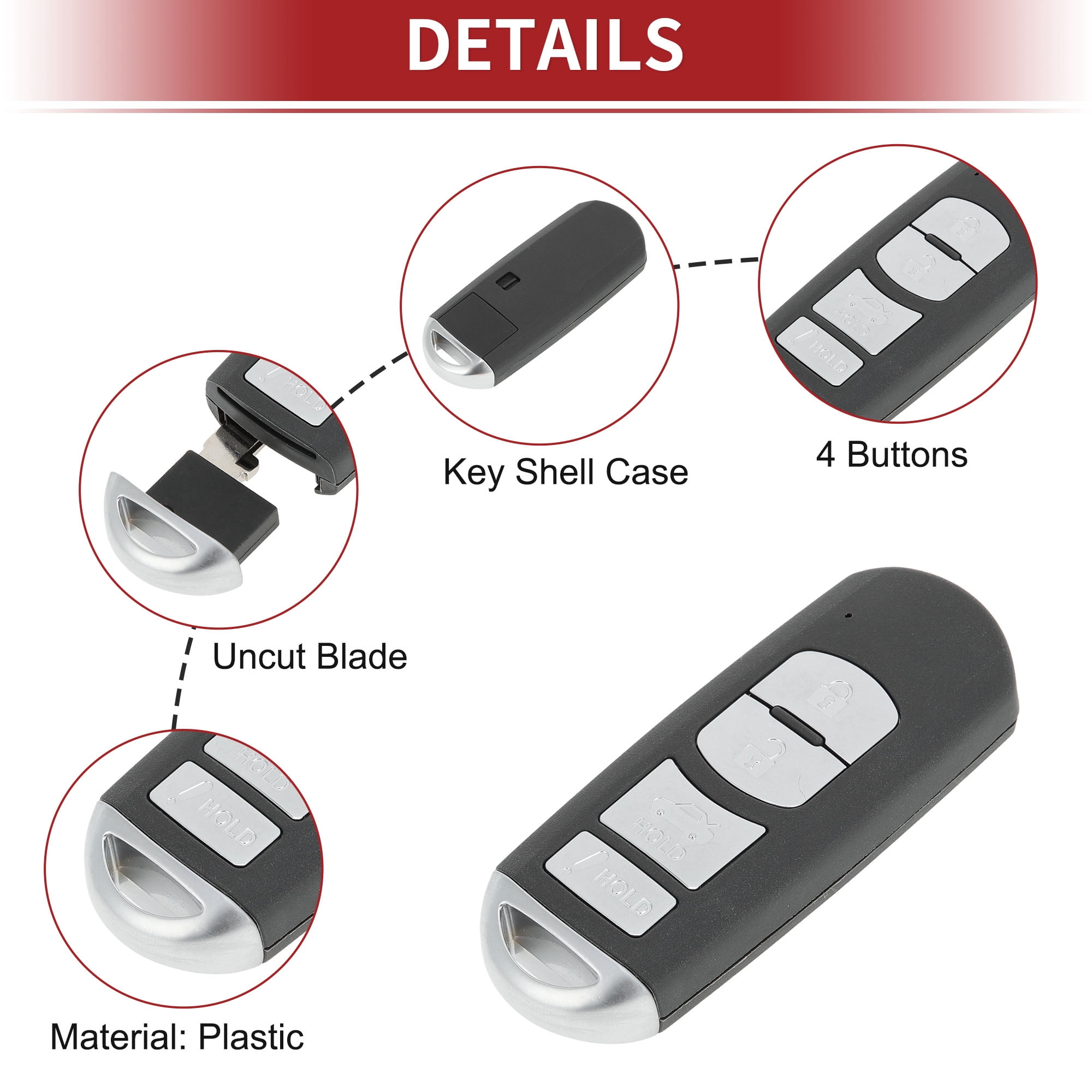 WAZSKE13D01 315MHz Keyless Entry Remote Key Fob for Mazda 3 6 2014-2018 ID49 Replacement Car Key