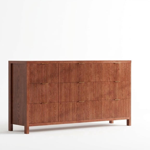 Farmhouse 9 Drawer Slim Wood Dresser Mid Century Modern Fluted Storage Chest for Bedroom Closet Living Room - Walnut
