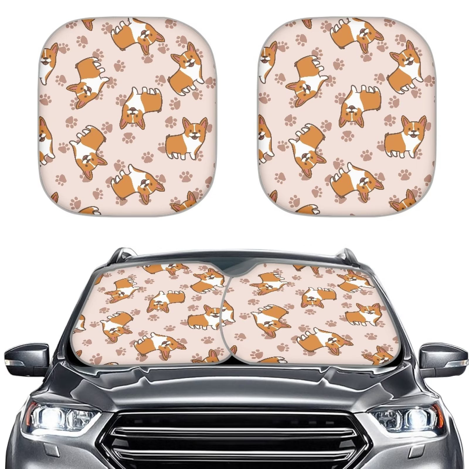 FKELYI 2 Pieces Corgi Pet Paw Windshield Sun Shades Folding Car Front  Window Sun Shades Quick Install Windshield Visor Accessories,Universal Fit  for 