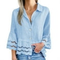thumbnail image 4 of Turn-down Collar Women Casual Lace Hem Button Blouse 3/4 Sleeve Tops, 4 of 4
